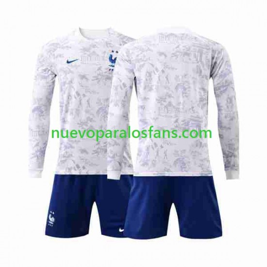 Camiseta de Fútbol Francia Niño Exterior Copa Mundial 2022 Manga Larga