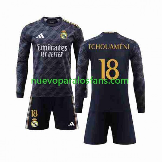 Camiseta de Fútbol Real Madrid Aurelien Tchouameni 18 Niño Exterior 2023-2024 Manga Larga