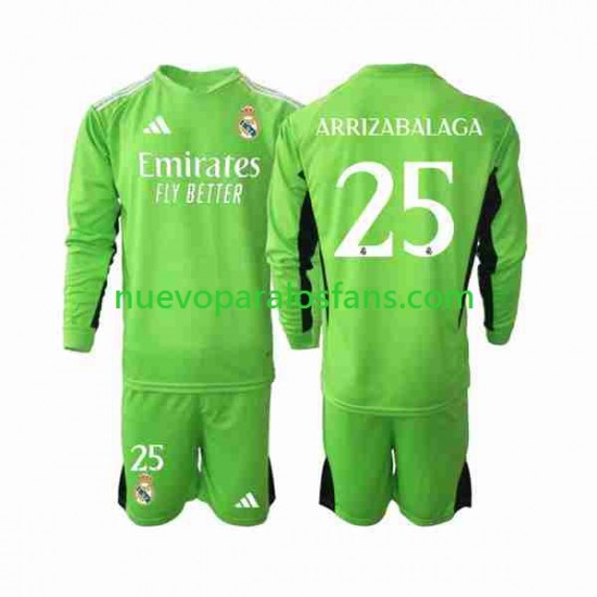 Camiseta de Fútbol Real Madrid Kepa Arrizabalaga 25 Portero Niño Casa 2023-2024 Manga Larga