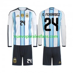 Camiseta de Fútbol Argentina Enzo Fernandez 24 Niño Casa Copa Mundial 2026 Manga Larga