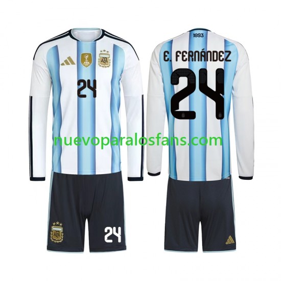 Camiseta de Fútbol Argentina Enzo Fernandez 24 Niño Casa Copa Mundial 2026 Manga Larga