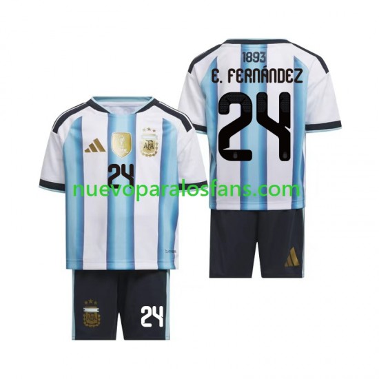 Camiseta de Fútbol Argentina Enzo Fernandez 24 Niño Casa Copa Mundial 2026 Manga Corta