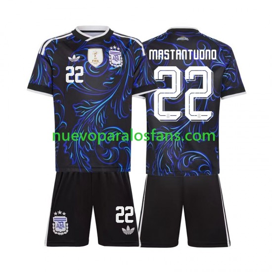 Camiseta de Fútbol Argentina Franco Mastantuono 22 Niño Exterior Copa Mundial 2026 Manga Corta