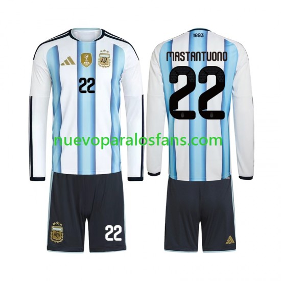 Camiseta de Fútbol Argentina Franco Mastantuono 22 Niño Casa Copa Mundial 2026 Manga Larga