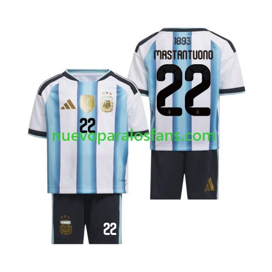 Camiseta de Fútbol Argentina Franco Mastantuono 22 Niño Casa Copa Mundial 2026 Manga Corta