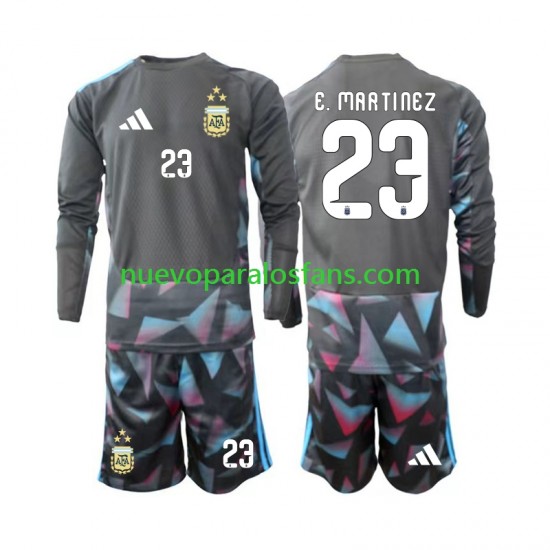 Camiseta de Fútbol Argentina Emiliano Martinez 23 Portero Niño Casa Copa Mundial 2026 Manga Larga