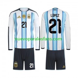 Camiseta de Fútbol Argentina Jose Manuel Lopez 21 Niño Casa Copa Mundial 2026 Manga Larga