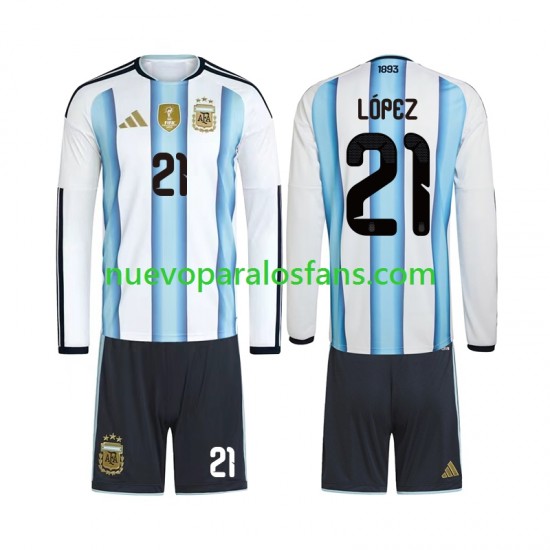 Camiseta de Fútbol Argentina Jose Manuel Lopez 21 Niño Casa Copa Mundial 2026 Manga Larga