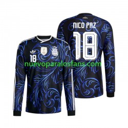 Camiseta de Fútbol Argentina Nico Paz 18 Hombre Exterior Copa Mundial 2026 Manga Larga