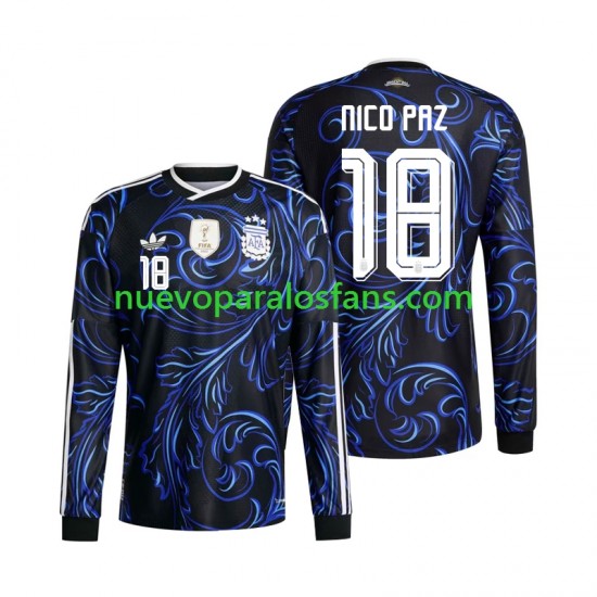 Camiseta de Fútbol Argentina Nico Paz 18 Hombre Exterior Copa Mundial 2026 Manga Larga