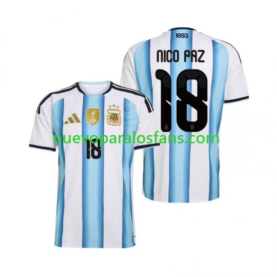 Camiseta de Fútbol Argentina Nico Paz 18 Hombre Casa Copa Mundial 2026 Manga Corta