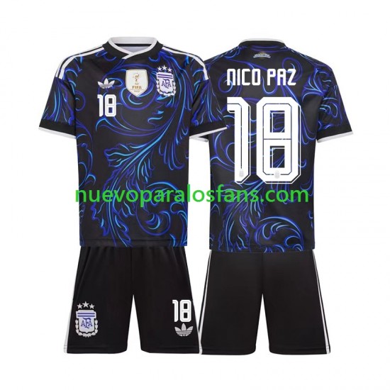 Camiseta de Fútbol Argentina Nico Paz 18 Niño Exterior Copa Mundial 2026 Manga Corta