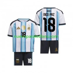 Camiseta de Fútbol Argentina Nico Paz 18 Niño Casa Copa Mundial 2026 Manga Corta