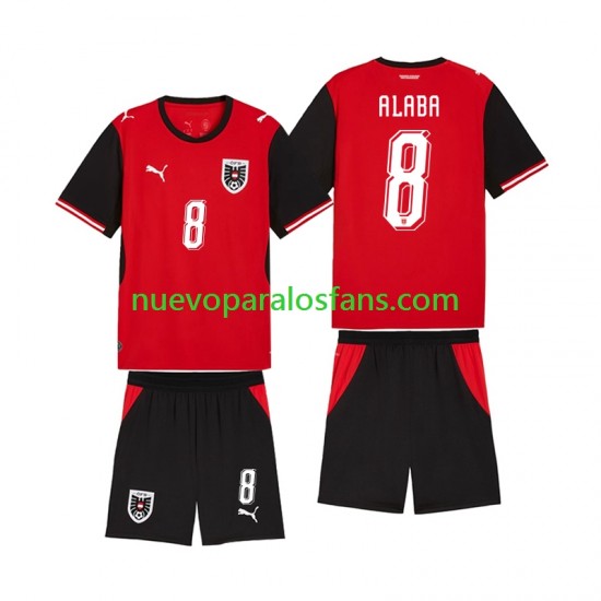 Camiseta de Fútbol Austria David Alaba 8 Niño Casa Copa Mundial 2026 Manga Corta