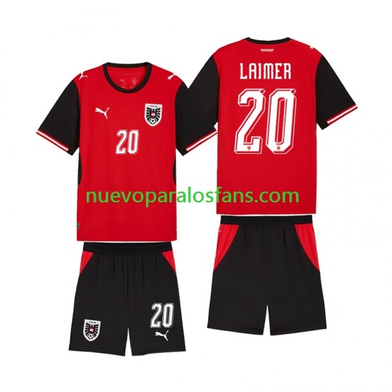Camiseta de Fútbol Austria Konrad Laimer 20 Niño Casa Copa Mundial 2026 Manga Corta