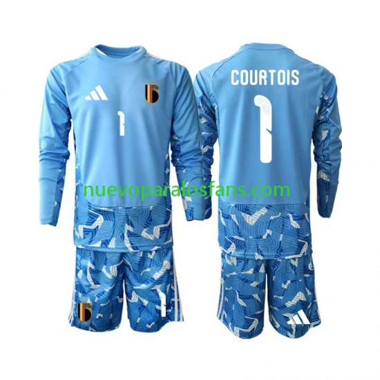 Camiseta de Fútbol Bélgica Thibaut Courtois 1 Portero Niño Casa Copa Mundial 2026 Manga Larga