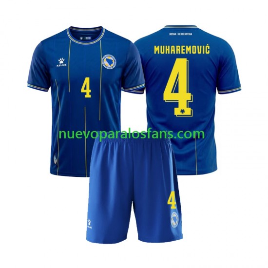Camiseta de Fútbol Bośnia i Hercegowina Tarik Muharemovic 4 Niño Casa Copa Mundial 2026 Manga Corta