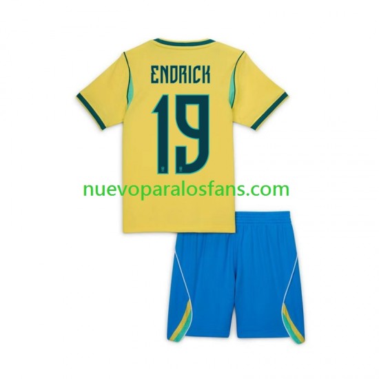 Camiseta de Fútbol Brasil Endrick 19 Niño Casa Copa Mundial 2026 Manga Corta