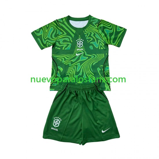 Camiseta de Fútbol Brasil Portero Niño Exterior Copa Mundial 2026 Manga Corta