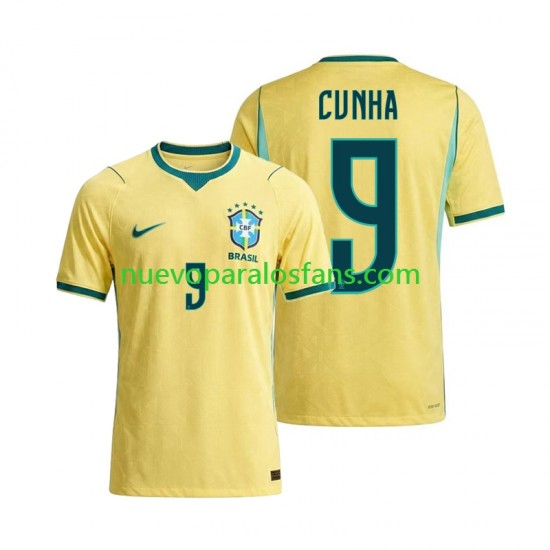 Camiseta de Fútbol Brasil Matheus Cunha 9 Hombre Casa Copa Mundial 2026 Manga Corta