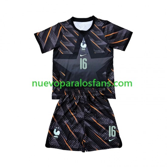 Camiseta de Fútbol Francia Mike Maignan 16 Portero Niño Casa Copa Mundial 2026 Manga Corta