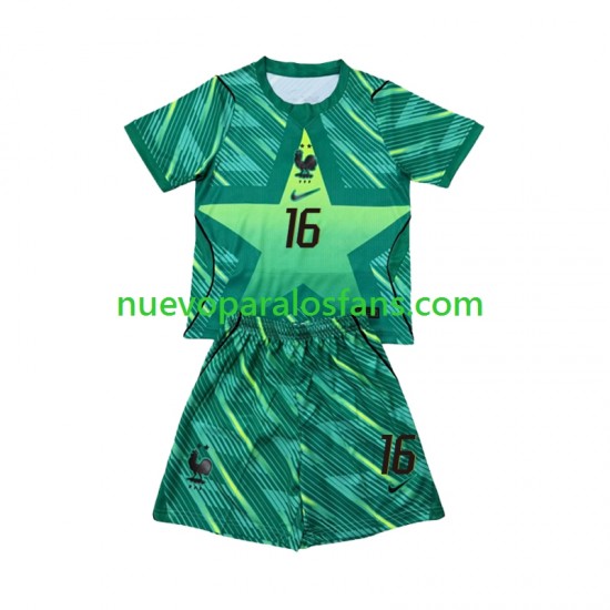 Camiseta de Fútbol Francia Mike Maignan 16 Portero Niño Tercera Copa Mundial 2026 Manga Corta