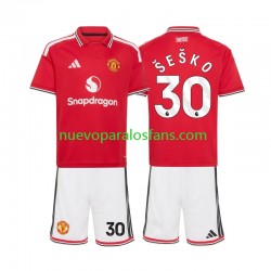 Camiseta de Fútbol Manchester United Benjamin Sesko 30 Niño Casa 2026-2027 Manga Corta