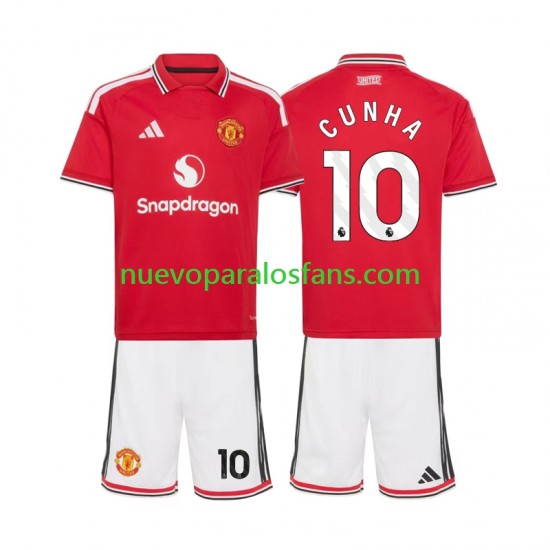 Camiseta de Fútbol Manchester United Matheus Cunha 10 Niño Casa 2026-2027 Manga Corta