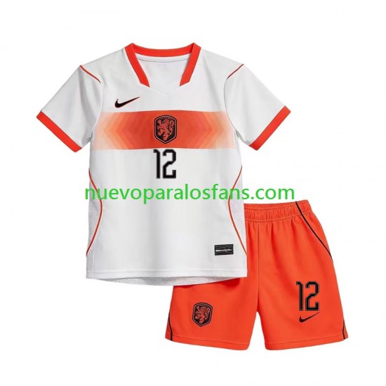 Camiseta de Fútbol Países Bajos Jeremie Frimpong 12 Niño Exterior Copa Mundial 2026 Manga Corta