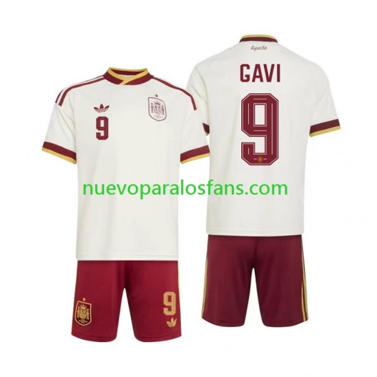 Camiseta de Fútbol España Gavi 9 Niño Exterior Copa Mundial 2026 Manga Corta