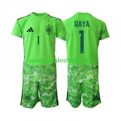 Camiseta de Fútbol Verde España David Raya 1 6th Portero Niño Copa Mundial 2026 Manga Corta