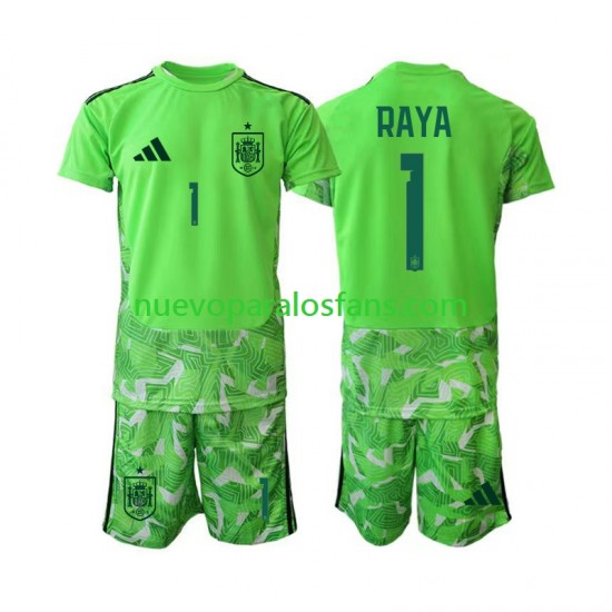 Camiseta de Fútbol Verde España David Raya 1 6th Portero Niño Copa Mundial 2026 Manga Corta