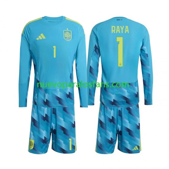 Camiseta de Fútbol España David Raya 1 Portero Niño Casa Copa Mundial 2026 Manga Larga