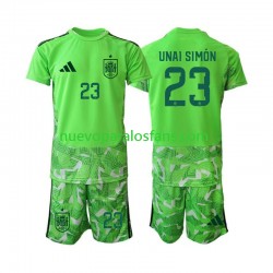 Camiseta de Fútbol Verde España Unai Simon 23 6th Portero Niño Copa Mundial 2026 Manga Corta