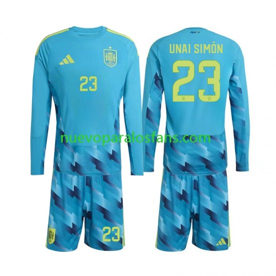 Camiseta de Fútbol España Unai Simon 23 Portero Niño Casa Copa Mundial 2026 Manga Larga