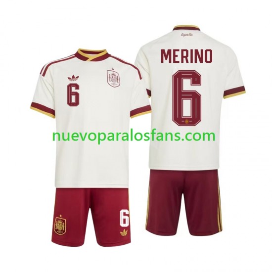 Camiseta de Fútbol España Mikel Merino 6 Niño Exterior Copa Mundial 2026 Manga Corta