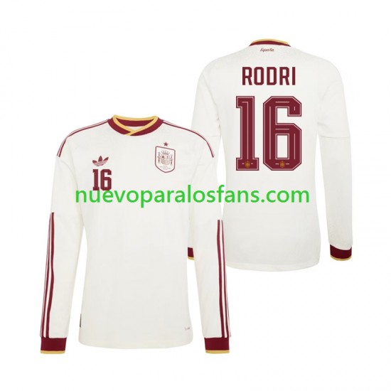 Camiseta de Fútbol España Rodri 16 Hombre Exterior Copa Mundial 2026 Manga Larga