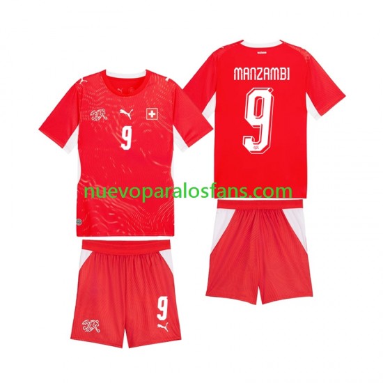 Camiseta de Fútbol Suiza Johan Manzambi 9 Niño Casa Copa Mundial 2026 Manga Corta