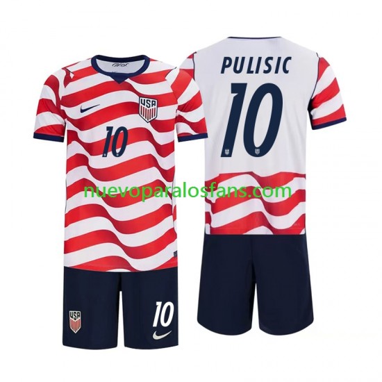 Camiseta de Fútbol Estados Unidos Christian Pulisic 10 Niño Casa Copa Mundial 2026 Manga Corta