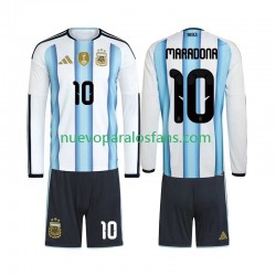 Camiseta de Fútbol Argentina Maradona 10 Niño Casa Copa Mundial 2026 Manga Larga