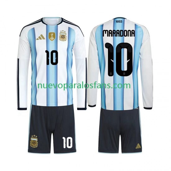 Camiseta de Fútbol Argentina Maradona 10 Niño Casa Copa Mundial 2026 Manga Larga