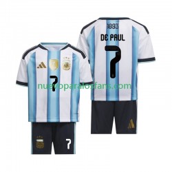 Camiseta de Fútbol Argentina Rodrigo De Paul 7 Niño Casa Copa Mundial 2026 Manga Corta