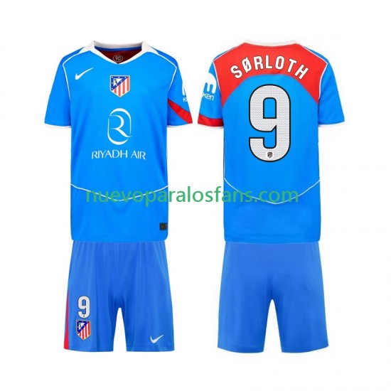 Camiseta de Fútbol Atlético Madrid Alexander Sorloth 9 Niño Tercera 2025-2026 Manga Corta