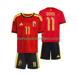 Camiseta de Fútbol Bélgica Jeremy Doku 11 Niño Casa Copa Mundial 2026 Manga Corta