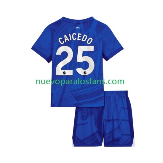 Camiseta de Fútbol Chelsea Moises Caicedo 25 Niño Casa 2025-2026 Manga Corta