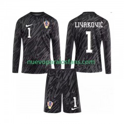 Camiseta de Fútbol Croacia DOMINIK LIVAKOVIC 1 Portero Niño Tercera 2024 Manga Larga