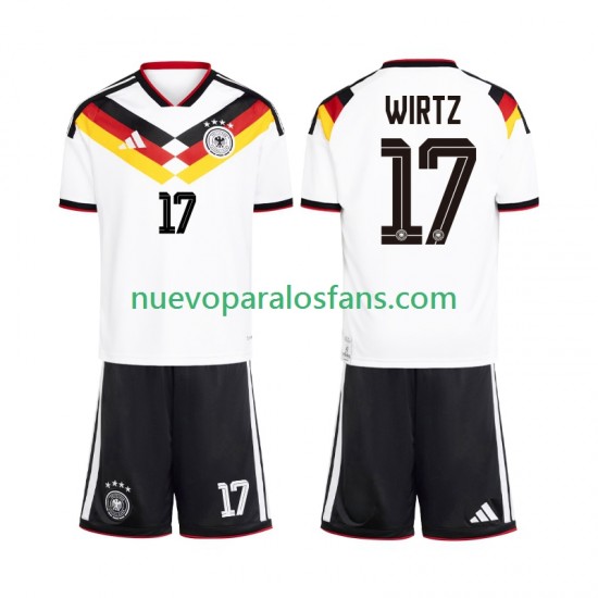 Camiseta de Fútbol Alemania Florian Wirtz 17 Niño Casa Copa Mundial 2026 Manga Corta