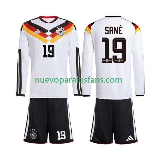 Camiseta de Fútbol Alemania Leroy Sane 19 Niño Casa Copa Mundial 2026 Manga Larga