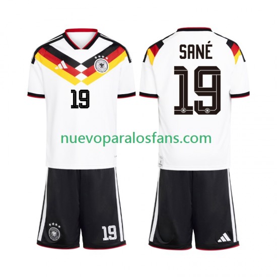 Camiseta de Fútbol Alemania Leroy Sane 19 Niño Casa Copa Mundial 2026 Manga Corta