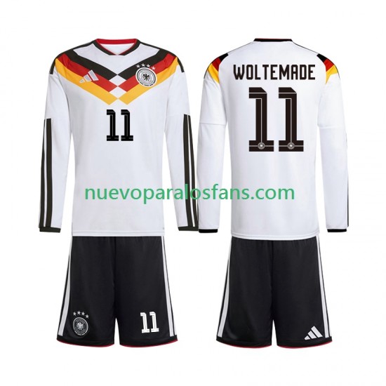 Camiseta de Fútbol Alemania Woltemade 11 Niño Casa Copa Mundial 2026 Manga Larga